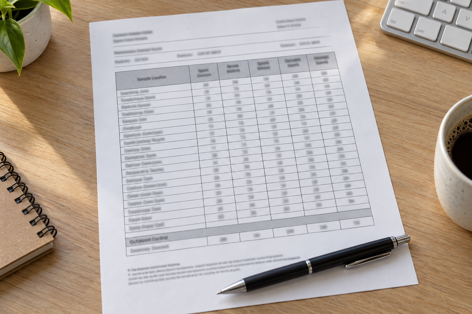 Lab report page listing sample locations beside spore counts